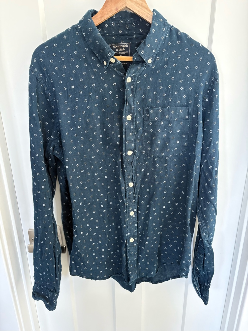 Vintage Abercrombie & Fitch Men's Navy Button-Down Shirt 100% Linen Size XL
